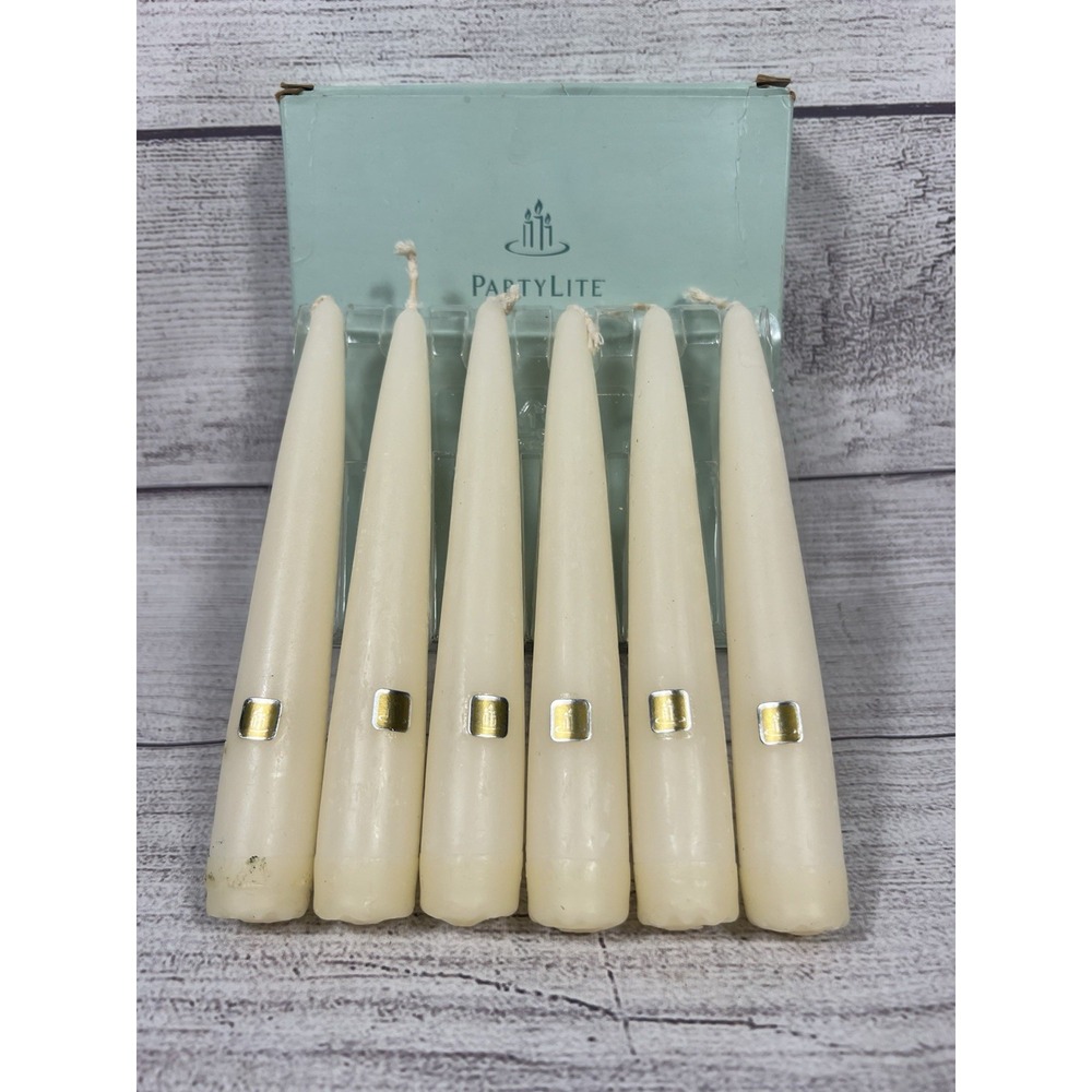 Vintage Unscented PartyLite Box of 6 Ivory 6" Handipt Hand-Dipped Taper Candles